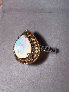 ✨ D'Joy Premium LARGE Rainbow Moonstone & Brown Zircon Statement Ring ✨Sz7